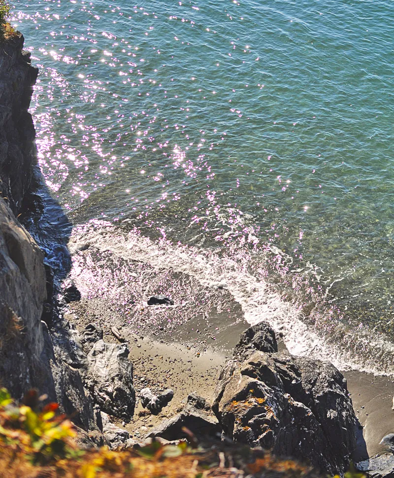 The sparkling shoreline along Deception Pass State Park in Oak Harbor, Washington