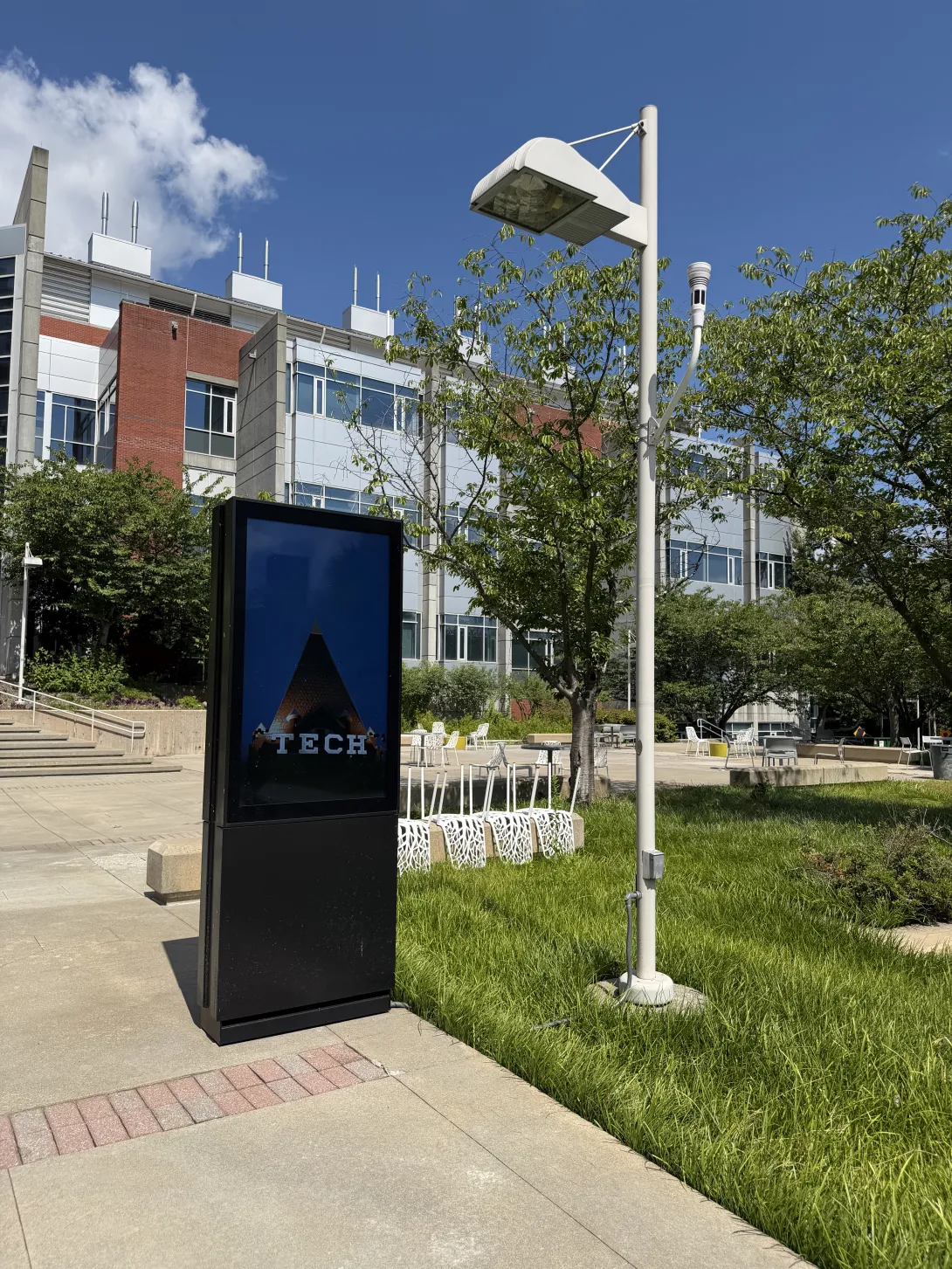 An digital display outside the Love Building 