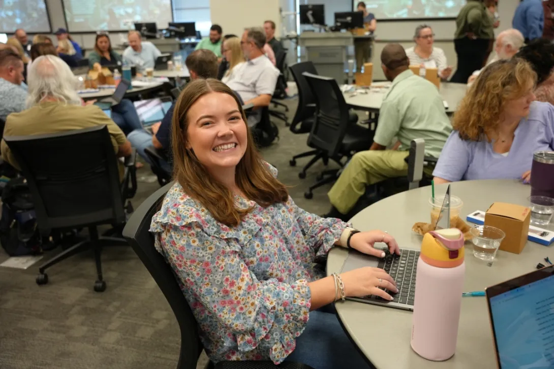 Rural CS teacher Ella Newsome at fall 2025 kickoff.