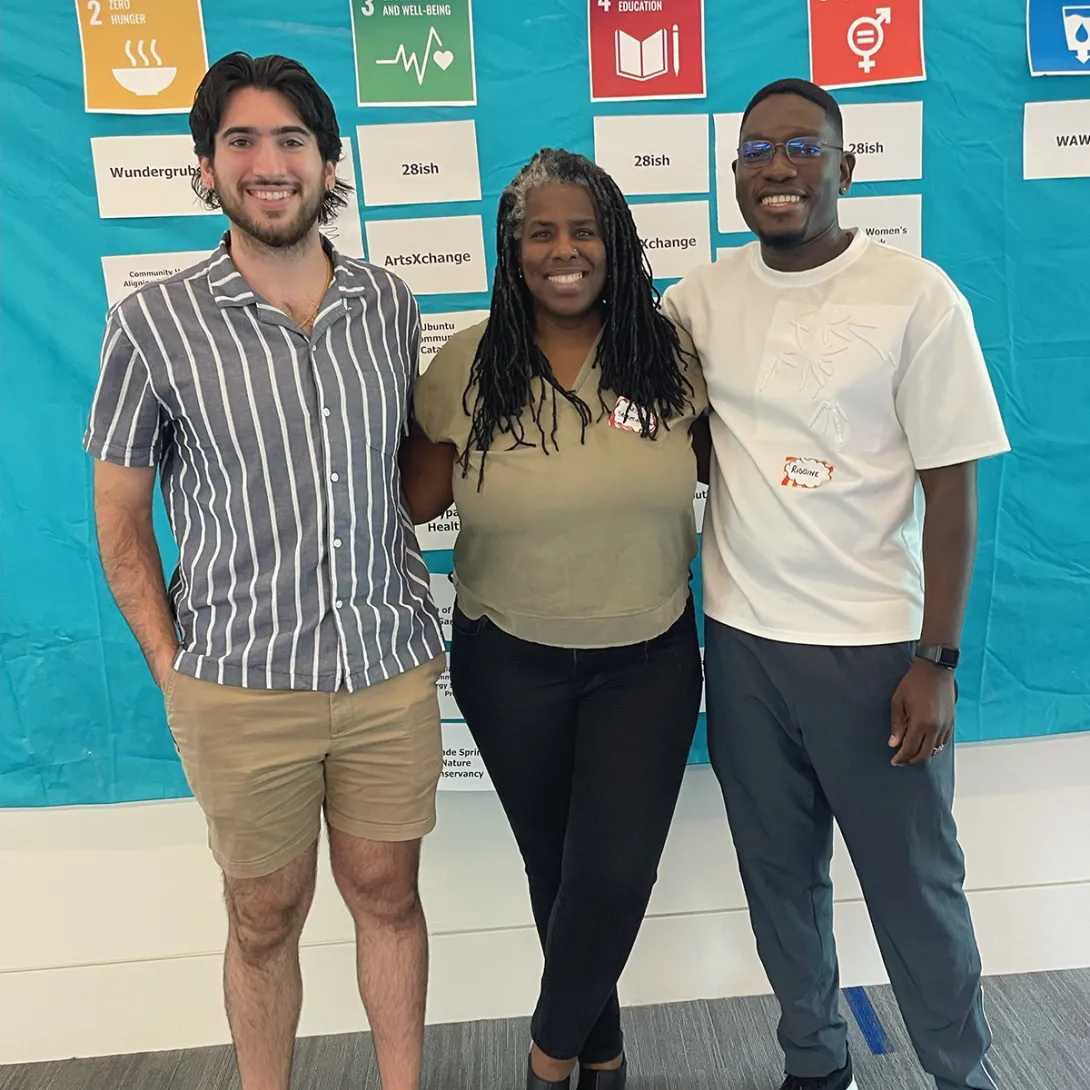 Left to right: Nathanael Sancinito, Akissi Stokes-Nelson, and Ridoine Idrissou at the SCoRE internship closing session.