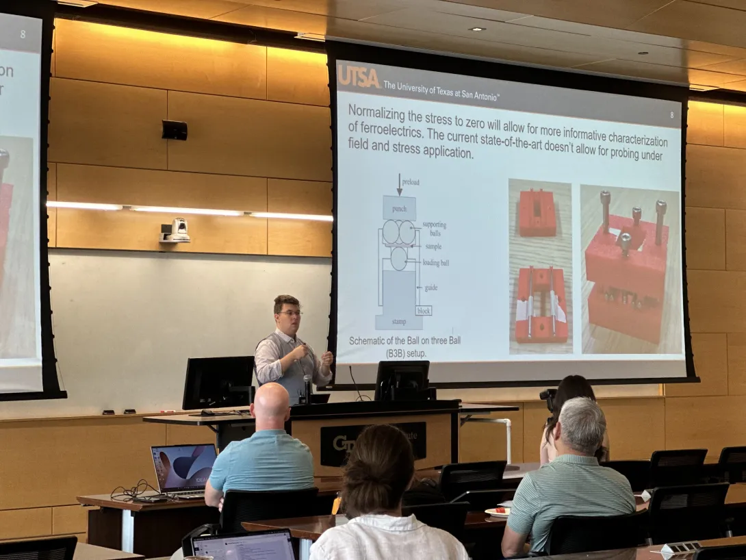 Cody Gonzalez, 2025 SEI Energy Faculty Fellow from University of Texas San Antonio presenting his research work during the 10-week program